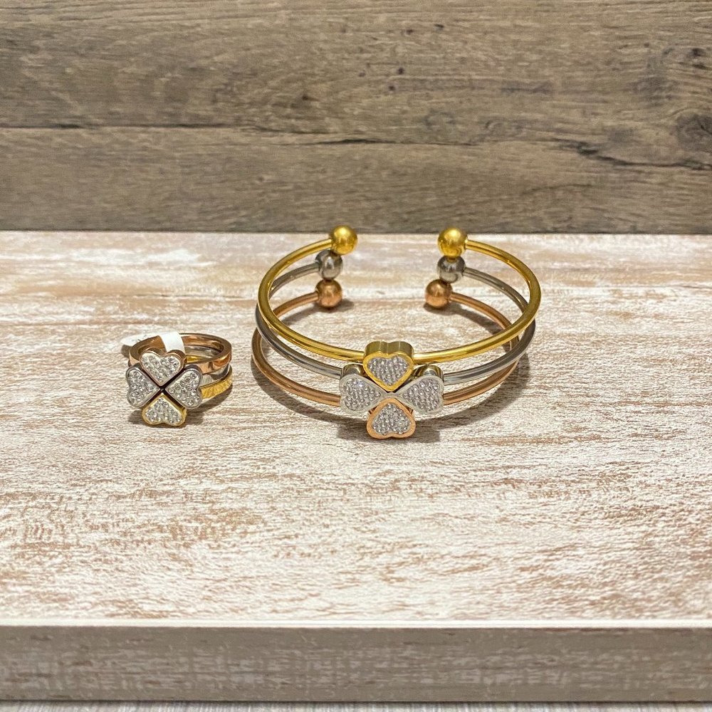Bracelets Ring Set for Women Simple Heart Bangle